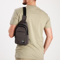 Сумка-слинг мужская из текстиля, отверстие для наушников, цвет серый Сумка-слинг мужская из текстиля, отверстие для наушников, цвет серый