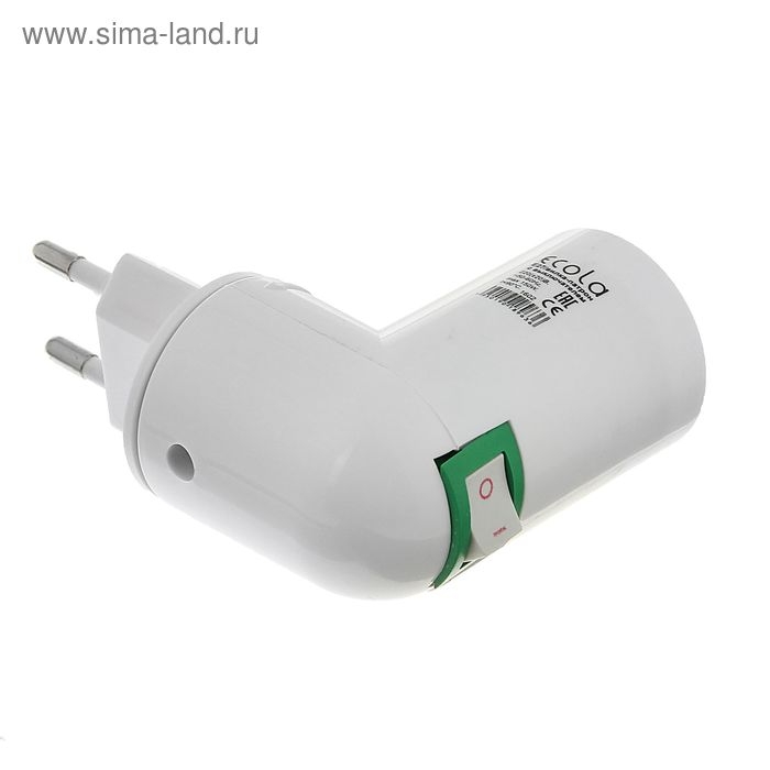 Переходник Ecola, вилка-патрон, E27, 60 х 83 мм, с выключателем, белый Переходник Ecola, вилка-патрон, E27, 60 х 83 мм, с выключателем, белый