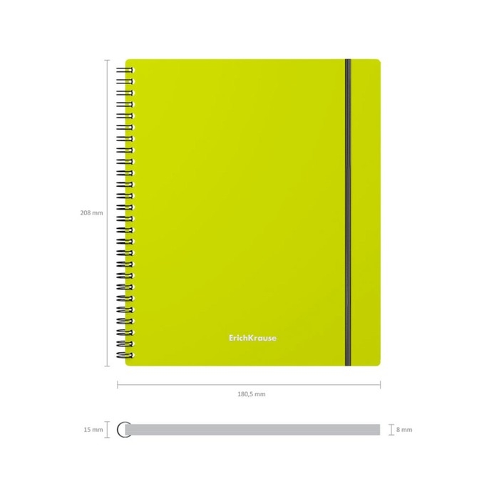 Тетрадь на спирали, 80 листов в клетку, ErichKrause Neon, пластиковая обложка, на резинке, блок офсет 100% белизна, МИКС