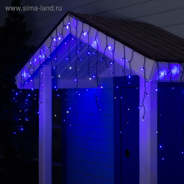 Гирлянда &laquo;Бахрома&raquo; 3 &times; 0.6 м, IP44, УМС, тёмная нить, 160 LED, свечение синее, мерцание белым, 220 В