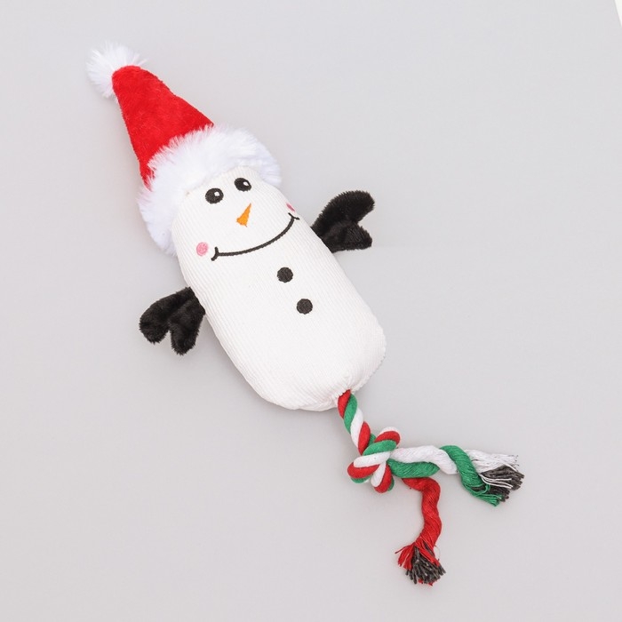 Игрушка мягкая для собак Игрушка мягкая для собак "Снеговик с канатом" с пищалкой, 39 х 13 см