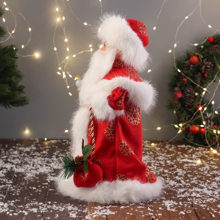 Дед Мороз Дед Мороз "В пушистой шубе, с мешком" двигается, 40х22 см, красный