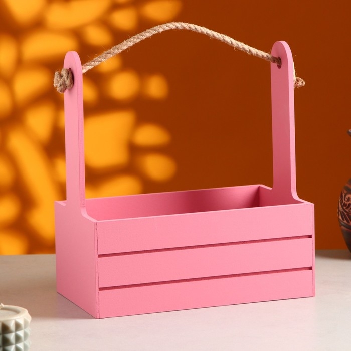 Кашпо деревянное 25.5×15×30 см Кашпо деревянное 25.5×15×30 см "Аром", ручка канат, Розовый Коралл