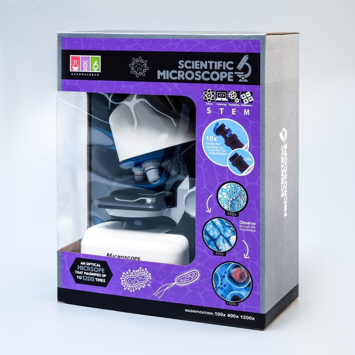Микроскоп "Юный биолог" кратность до х1200, белый, подсветка