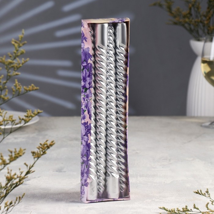 Набор Свечей витых, 2,2х 30 см, 4 штук, серебряный металлик Набор Свечей витых, 2,2х 30 см, 4 штук, серебряный металлик