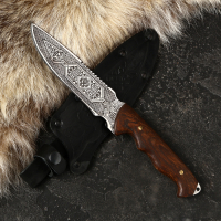 Нож кавказский, туристический "Викинг" с ножнами, сталь - 40х13, вощеный орех, 14.5 см