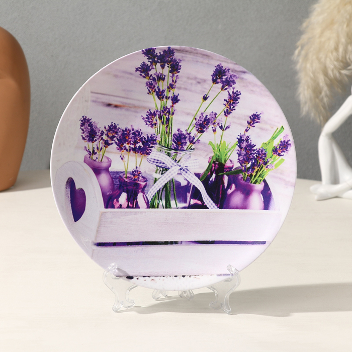 Тарелка декоративная &laquo;Букетики лаванды&raquo;, с рисунком на холсте, D = 19,5 см