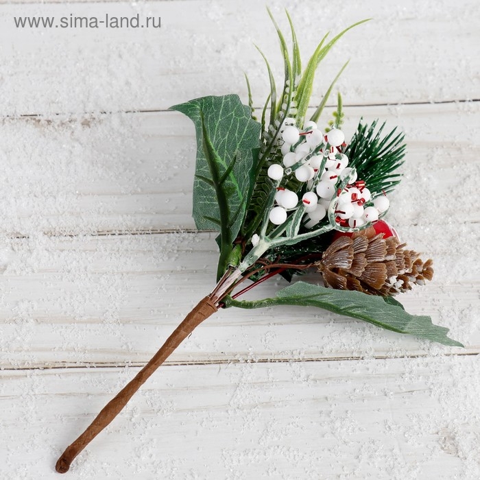 Декор Декор "Зимнее очарование" шишка с зеленью, 19 см