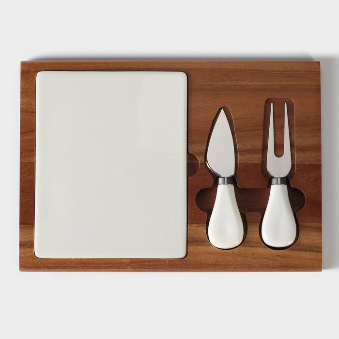 Набор для подачи сыра &laquo;Мрамор&raquo;, 2 ножа, акация