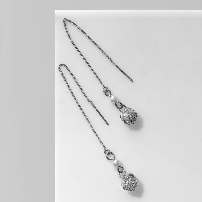 Серьги с жемчугом &laquo;Цепочки&raquo; шарик переплетение, цвет МИКС