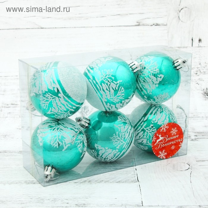 Набор шаров пластик d-6 см, 6 шт Набор шаров пластик d-6 см, 6 шт "Изумрудик - зимний лес" зелёный