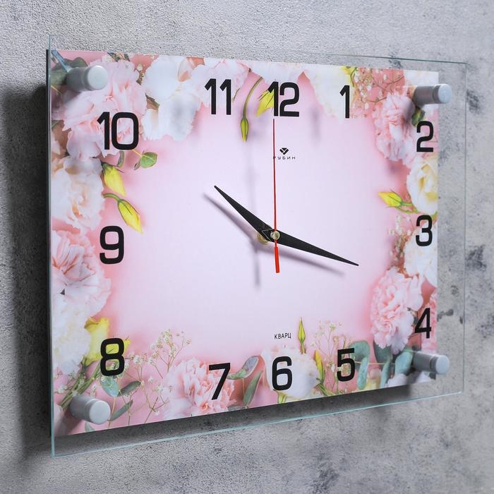 Часы настенные, интерьерные "Розовые цветы", бесшумные, 25 х 35 см, АА