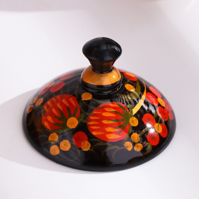 Солонка &laquo;Ягодка&raquo;, малая, с крышкой, 7&times;6 см, хохлома