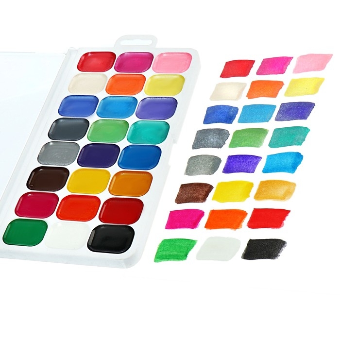 Акварель 24 цвета (12 классических + 12 перламутровых ) Calligrata