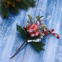 Декор "Зимние грезы" подарок в клетку листья ягоды, 20 см Декор "Зимние грезы" подарок в клетку листья ягоды, 20 см