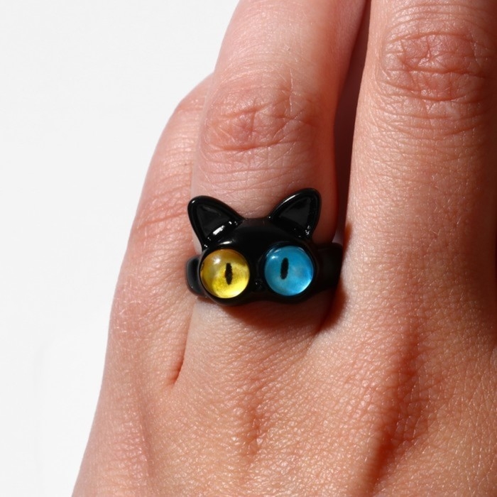 Кольцо &laquo;Монстрик&raquo; кот, цвет чёрный, безразмерное