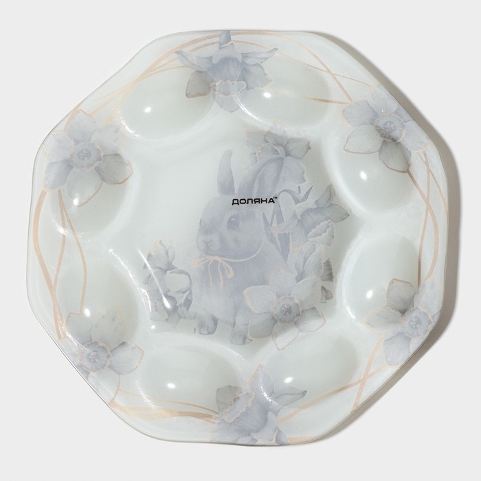 Подставка стеклянная для яиц Доляна &laquo;Кролик&raquo;, 8 ячеек, 22&times;22 см