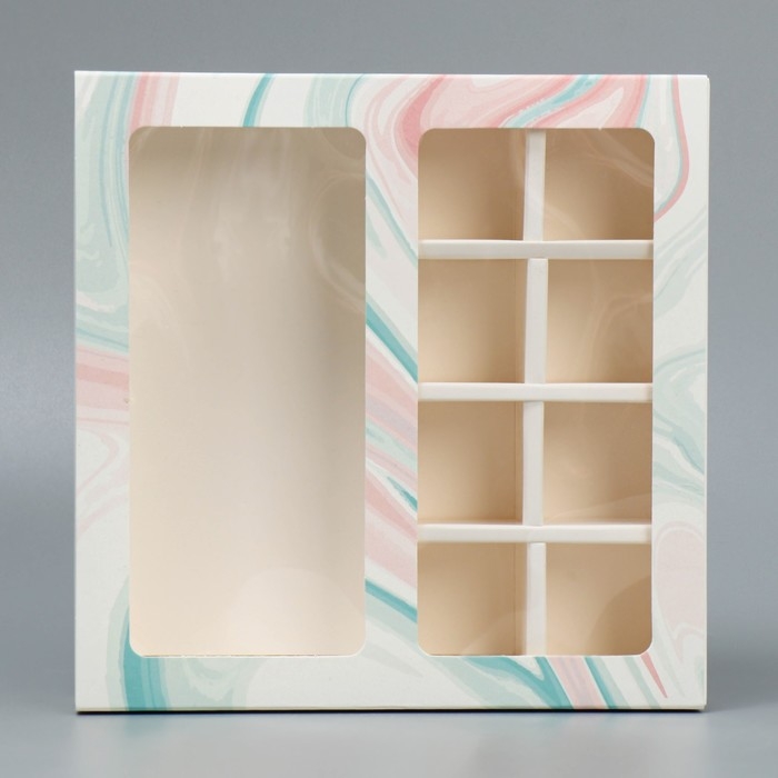 Коробка под 8 конфет и шоколад с ячейками, кондитерская упаковка, &laquo;Флюид&raquo; 18 х 18 х 4 см