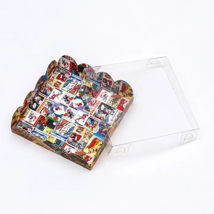 Коробка для печенья, кондитерская новогодняя упаковка, &laquo;Новогодняя афиша&raquo;, 12&times;12&times;3 см