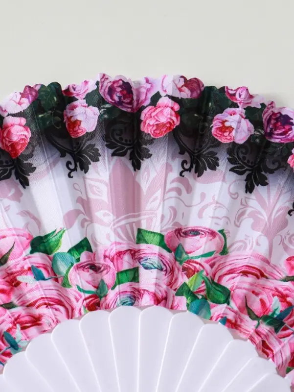 Веер пластик, текстиль "Цветочный" МИКС широкие лопасти 23 см