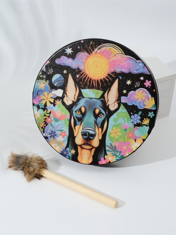 Шаманский бубен Шаманский бубен "Доберман в цветах" с колотушкой 5х25х25 см