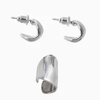 Набор серьги и каффа 3 шт. "Минимализм" тренд, цвет серебро
