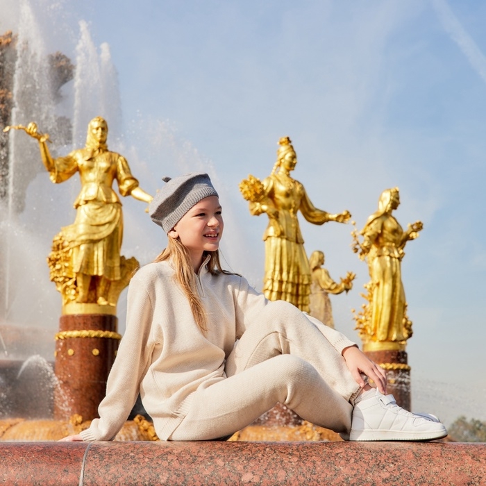 Костюм (кофта и брюки) детский MINAKU, цвет бежевый, рост 152 см