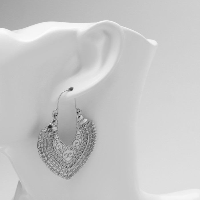 Серьги металл &laquo;Восток&raquo; сердце, цвет серебро