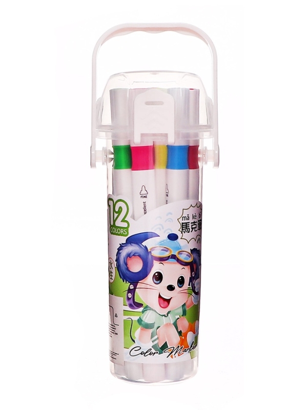 Набор маркеров 12 цветов в пластиковом тубусе,двусторонние