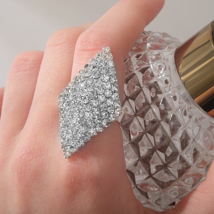 Кольцо «Лёд» ромб, цвет белый в серебре, безразмерное Кольцо «Лёд» ромб, цвет белый в серебре, безразмерное