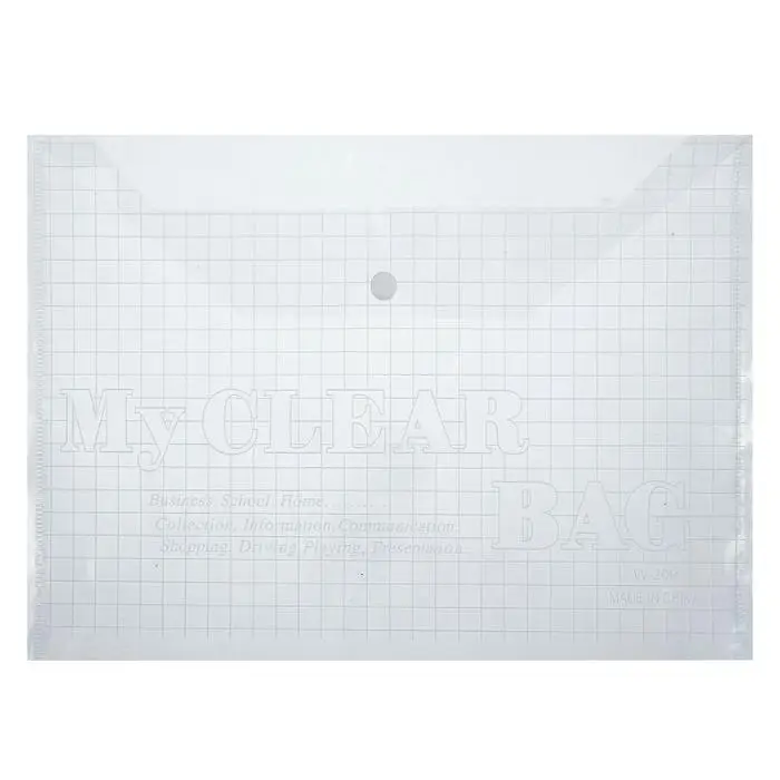 Папка-конверт на кнопке, А4, 120 мкм, Calligrata "Клетка", прозрачный, бесцветный