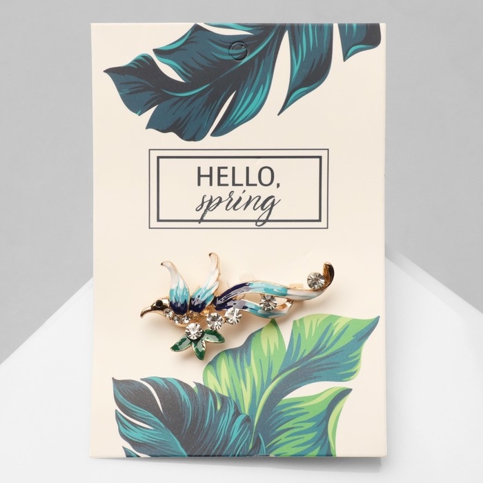 Брошь &laquo;Птица счастья&raquo;, цвет бело-голубой в золоте