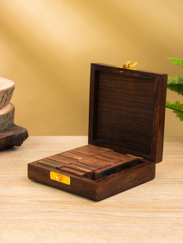 Настольная игра "Домино" 18,5х7,5х4 см, дерево шишам, латунь