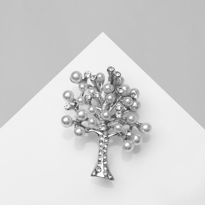 Брошь &laquo;Дерево заснеженное&raquo; с жемчугом, цвет белый в серебре
