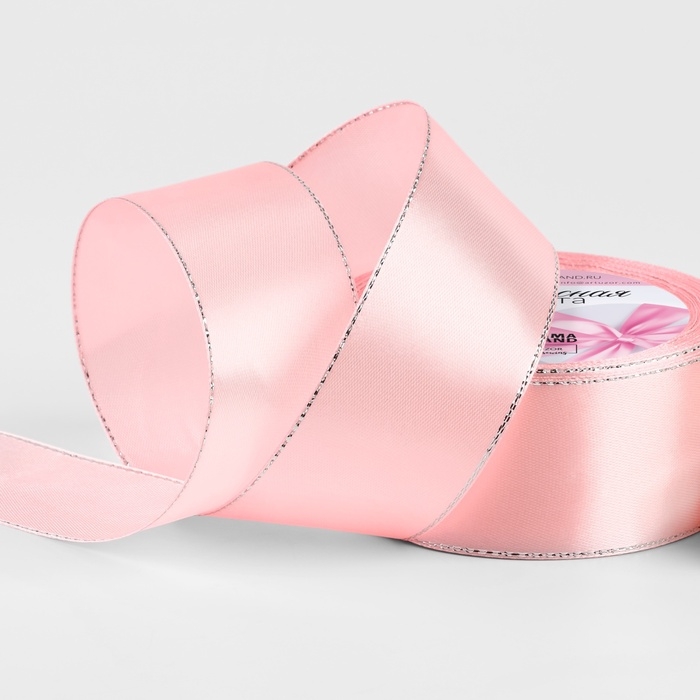 Лента атласная «Серебряные нити», 40 мм × 23 ± 1 м, цвет розовый №04 Лента атласная «Серебряные нити», 40 мм × 23 ± 1 м, цвет розовый №04