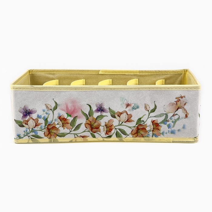 Органайзер для хранения, кофр для белья 6 ячеекк "Цветы", 32 х 15 х 10 см