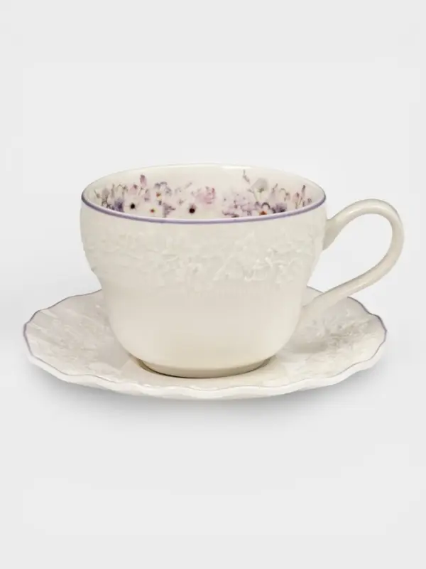 Чайная пара Purple gardens, 2 предмета: блюдце 15&times;1.5 см, кружка 13&times;10&times;7 см, фарфор, белая