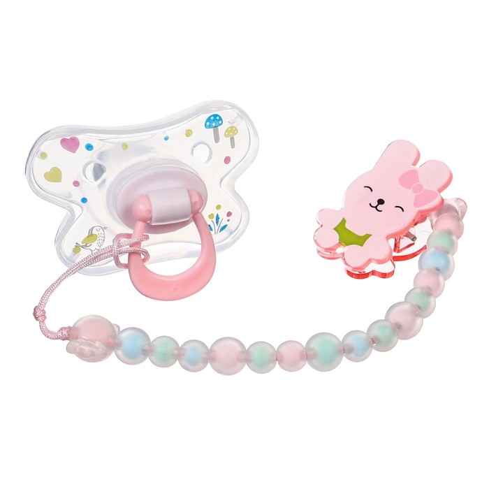 Соска - пустышка силиконовая ортодонтическая, от 12 мес., с колпачком + держатель &laquo;Зайка&raquo;, цвет розовый