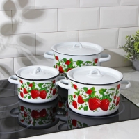 Набор эмалированных кастрюль «Клубничная поляна», 3 предмета: 1,5 л 2,9 л 3,9 л Набор эмалированных кастрюль «Клубничная поляна», 3 предмета: 1,5 л 2,9 л 3,9 л