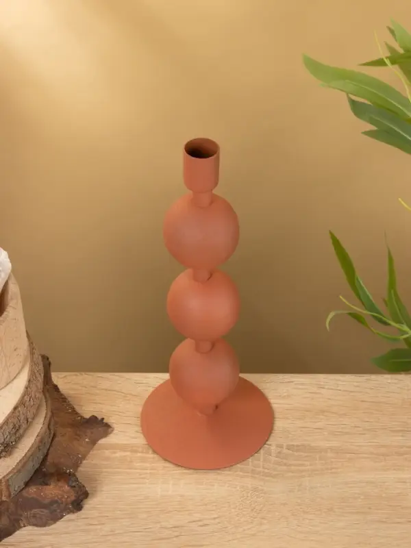 Подсвечник на 1 свечу текстурный "Терракотовый" с 3 сферами 10х10х25 см