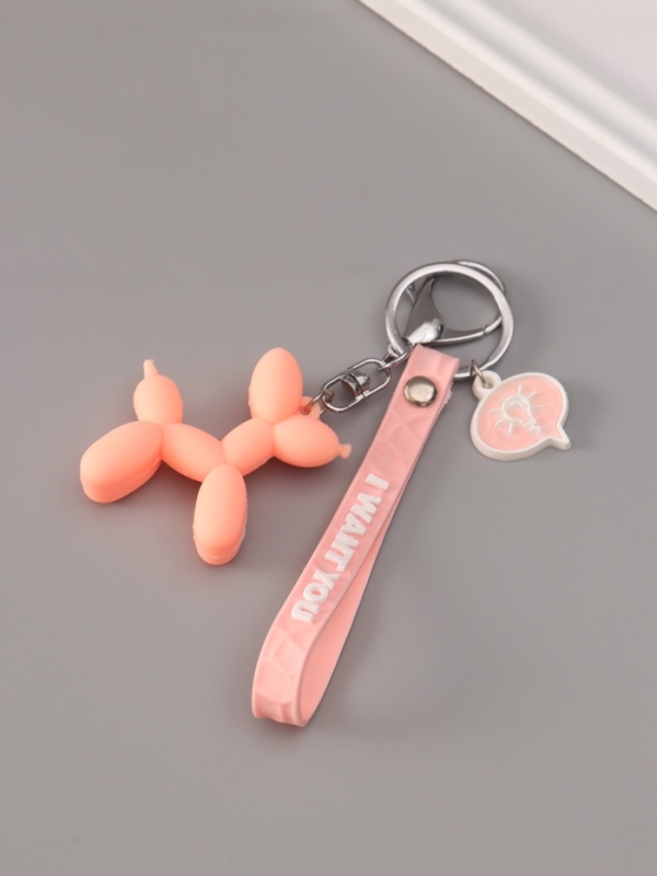 Брелок резина с карабином и браслетом "Воздушный шарик - Собачка" розовый 21х5,4 см
