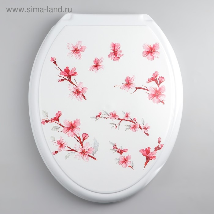 Сиденье для унитаза с крышкой Росспласт &laquo;Декор. Сакура&raquo;, 46&times;36 см, цвет белый