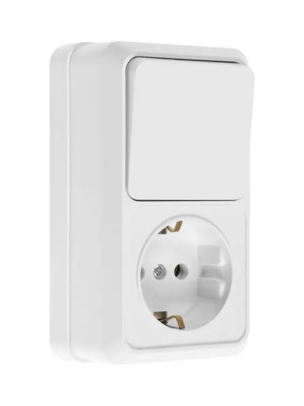 Выключатель с розеткой вертикальный TANGO, 16 А, 1 клавиша + розетка, IP 20, открытой проводки с заз