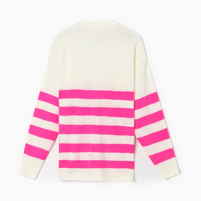 Джемпер женский MINAKU: Casual Collection цвет экрю/фуксия, размер 48