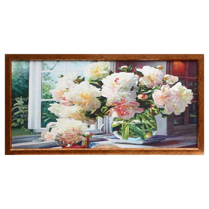 Гобеленовая картина Гобеленовая картина "Георгины на окне" 63*123 см рамка МИКС