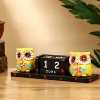 Календарь настольный "Совушки" дерево 19х6х6 см, цв. чёрно-жёлтый