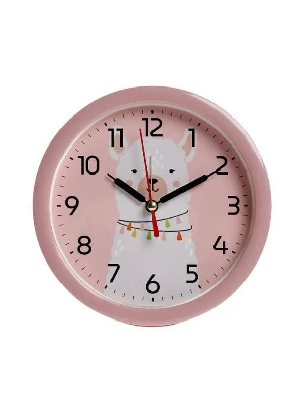 Будильник "Альпака", плавный ход, d=15см, розовый