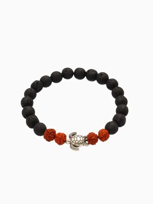 Браслет "Черепашка" лава, рудракша, длина 18 см, цв. чёрный, коричневый