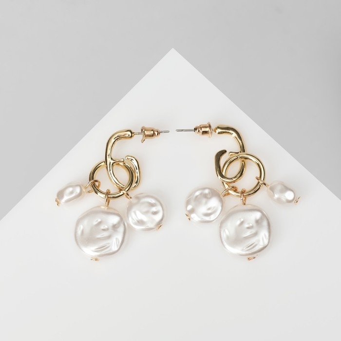 Серьги с жемчугом &laquo;Артемида&raquo; трио, цвет белый в золоте