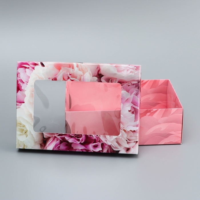 Коробка складная, крышка-дно, Коробка складная, крышка-дно, "Самой нежной", 21 х 15 х 7 см с окном